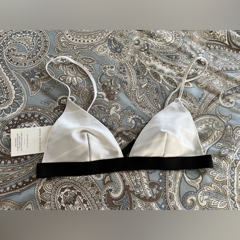 NWT Women’s ROCHELLE SARA Moda Operandi Off White/Gray Bikini Swim Top (2)